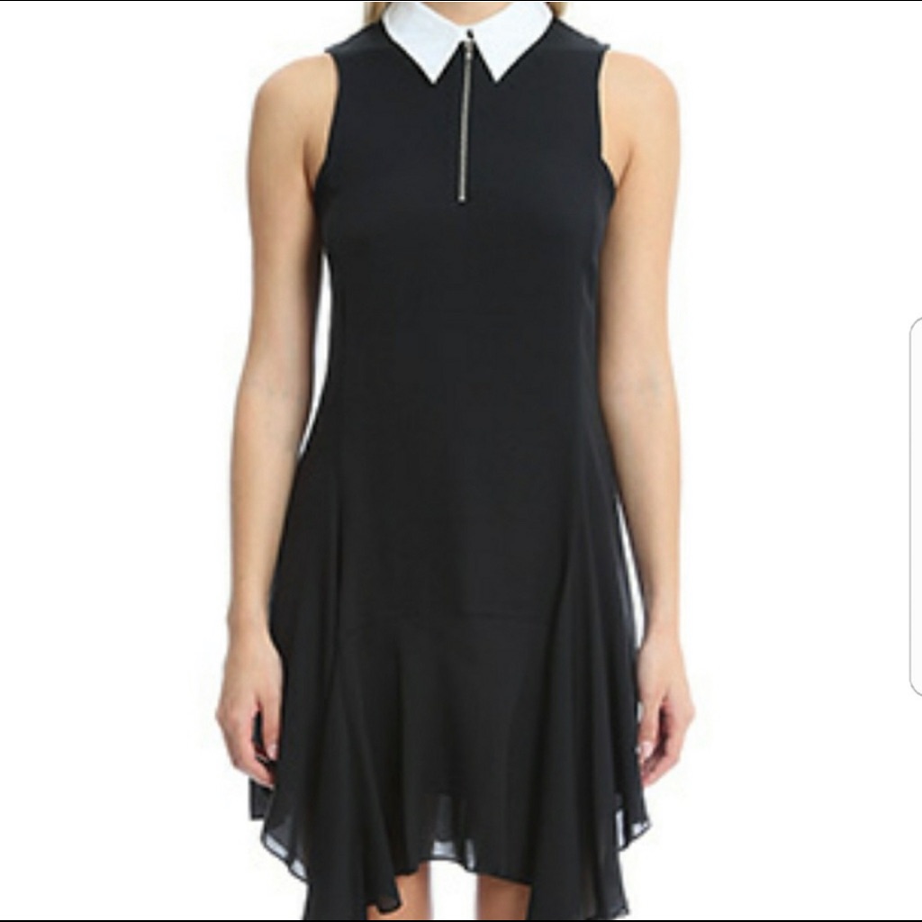 Nwt A.L.C Asymmetric Silk Dress Black With White Collar